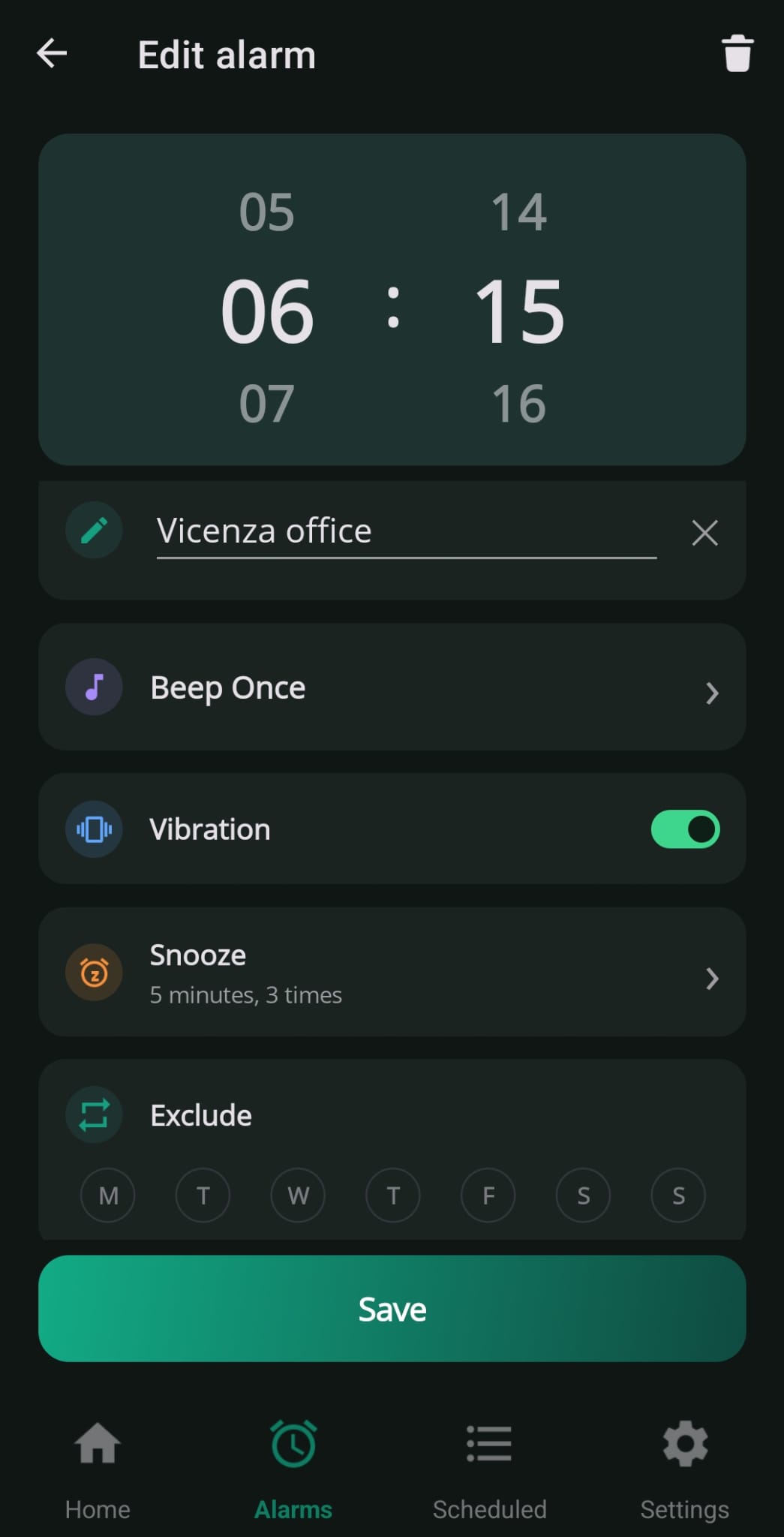 Editor for a single alarm