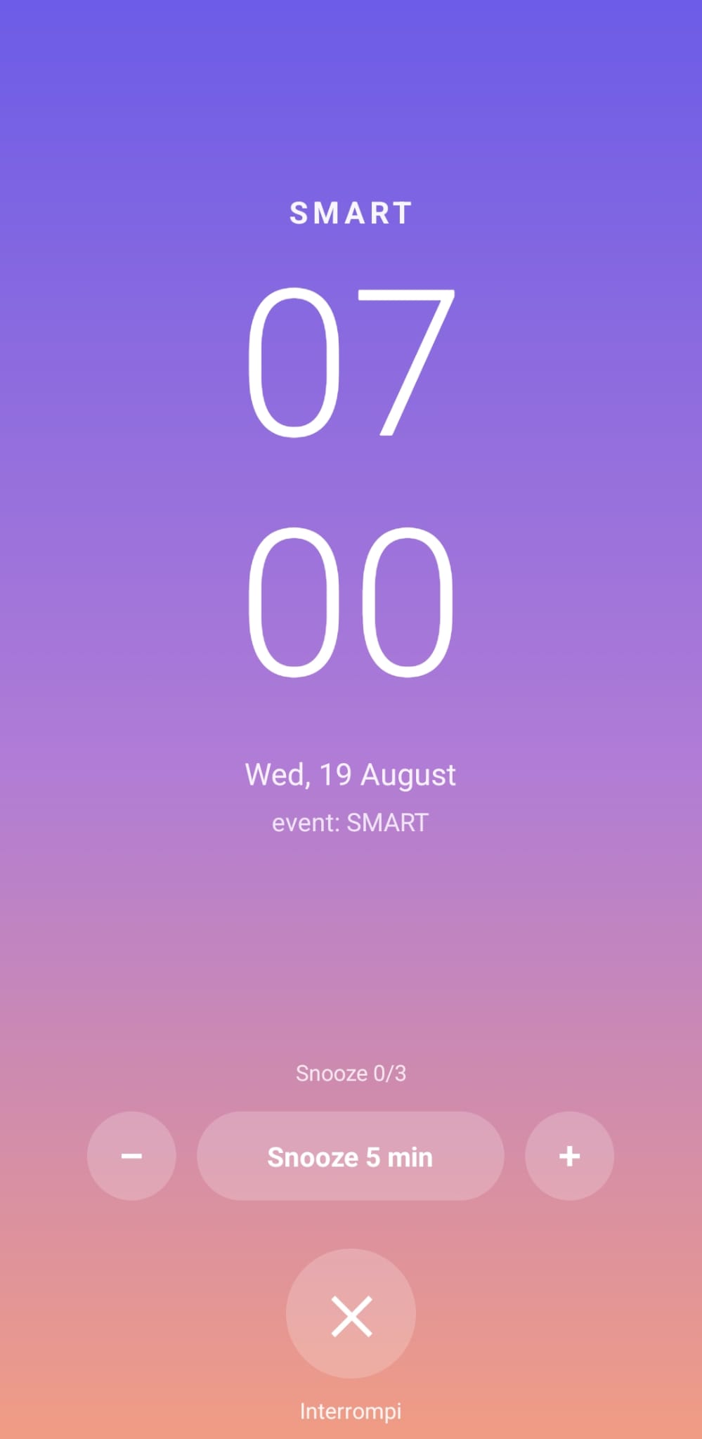 The alarm ringing full screen on the phone